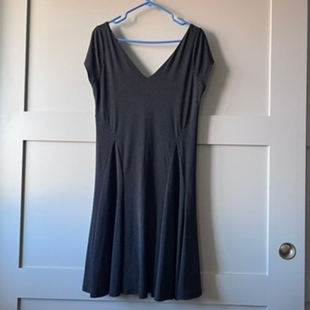 Lauren Ralph‎ Lauren Polka Dot V Neck Short Sleeve A Line Midi Dress Womens M